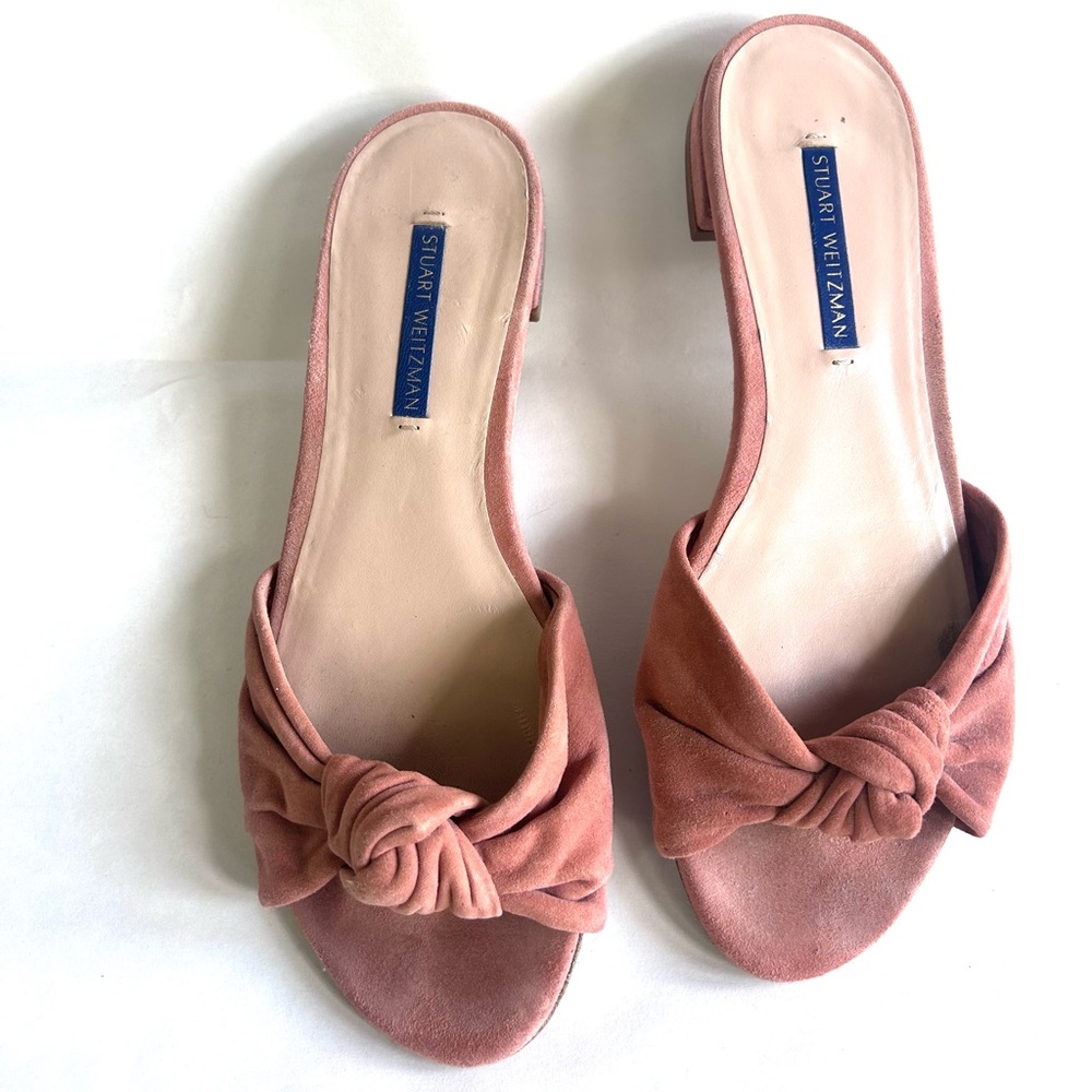 Stuart Weitzman Blush Pink Knotted Suede Slide Mules